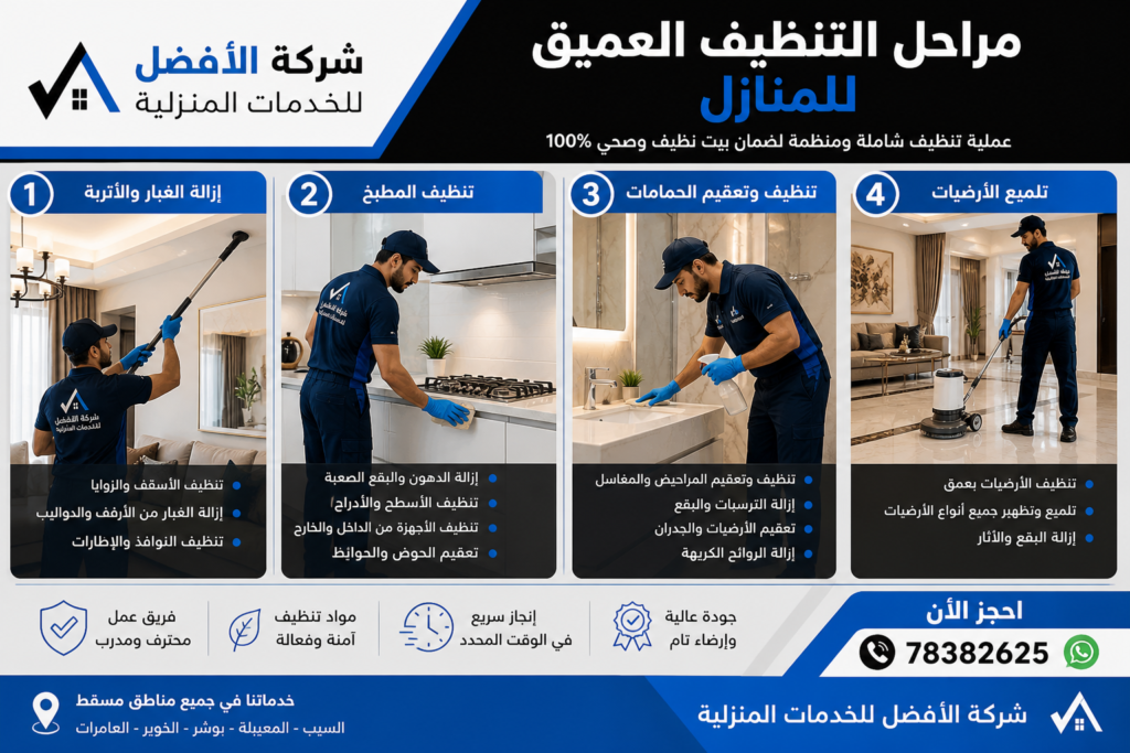 مراحل التنظيف العميق للمنازل في مسقط